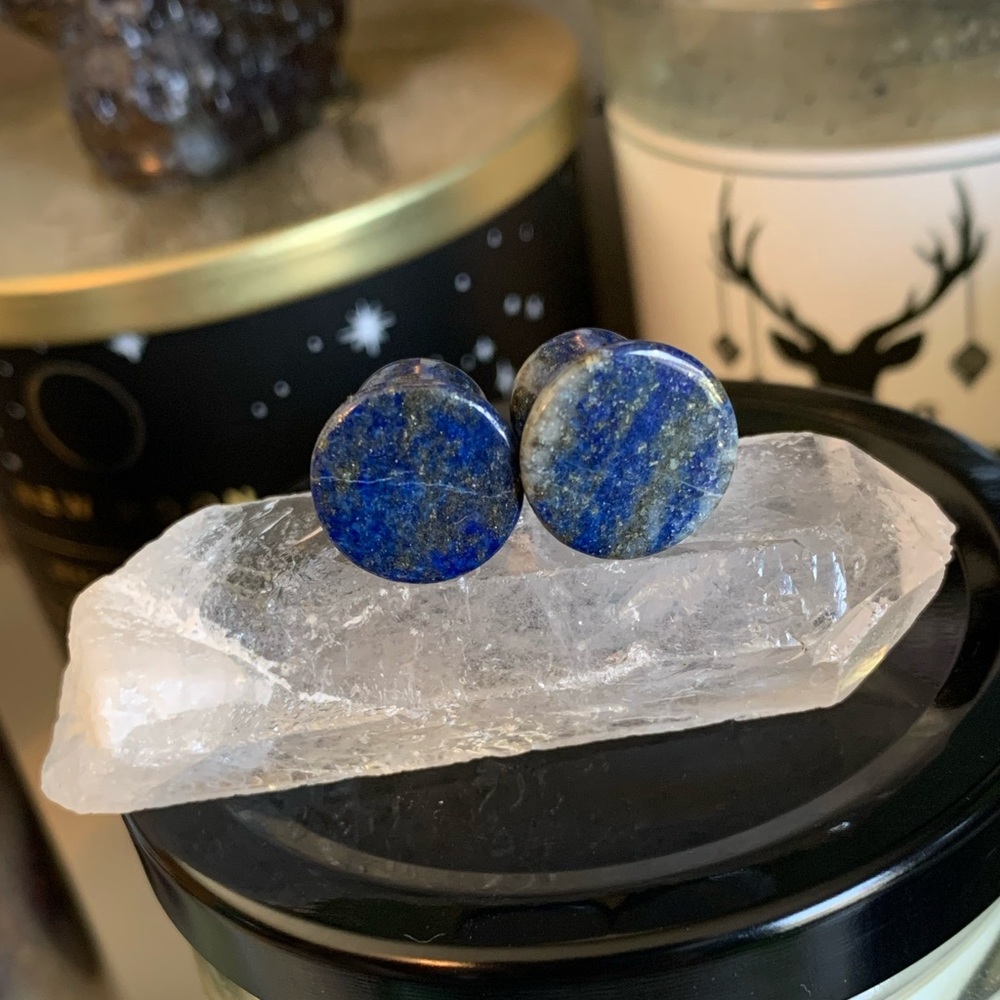 0g Oracle Body Mayan flare Lapis Lazuli stone plugs